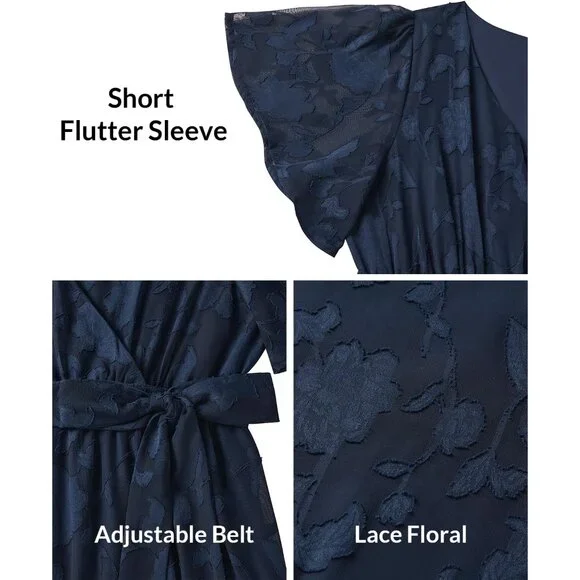 Plus Size Navy Blue V-Neck Maxi Dress for Wedding Guest Spring Summer